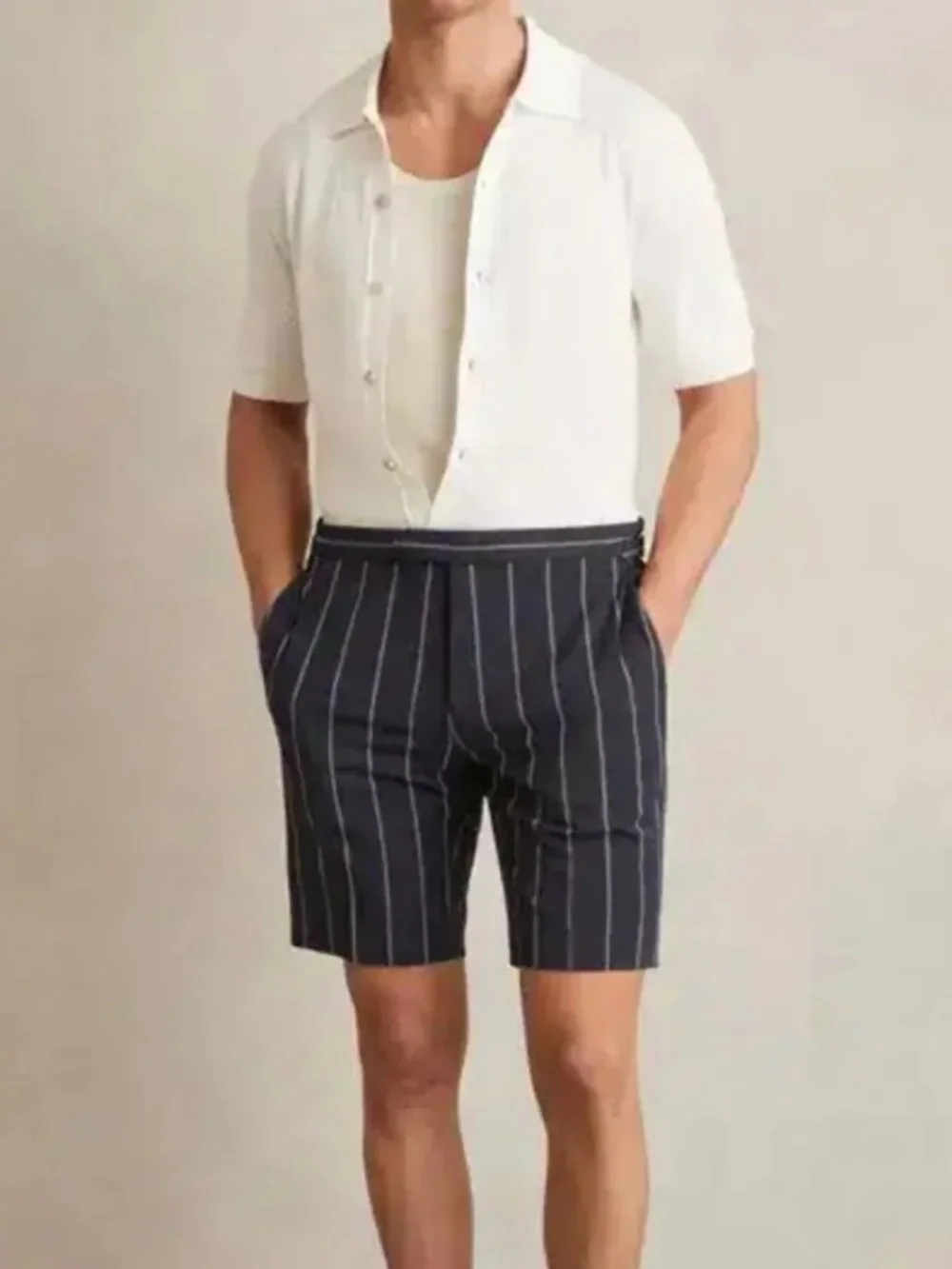 NWOT Reiss Lake Shorts Preppy Navy White Stripes Side Adjusters Men 32 8